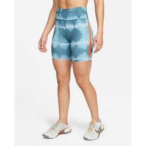 Nike Women One Luxe Dri-FIT Mid-Rise Training Shorts DO7814-058 Blue Size Small